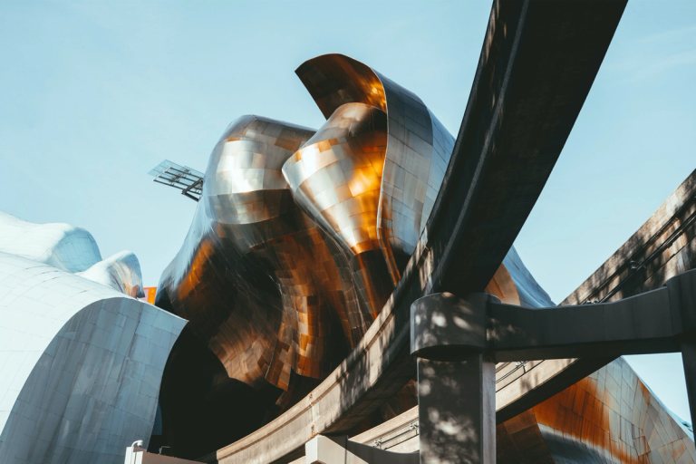 view from below of an industrial sculpture